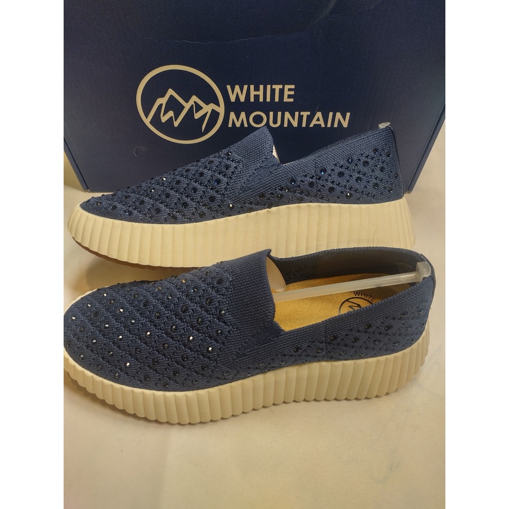 White Mountain Dyles Navy Blue Rhinestone Knit Platform Slip On Sneakers 6.5 - Picture 1 of 8